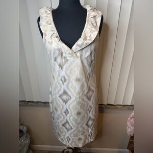 Gretchen Scott Jersey Sleeveless Ruffle Neck Dress Kitt Ikat pattern Size Small